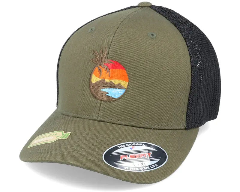Iconic Organic Aloha Sunset Olive Mesh Flexfit online