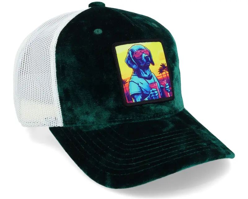 Iconic Party Dog Velvet Green/Ivory A-frame Trucker online