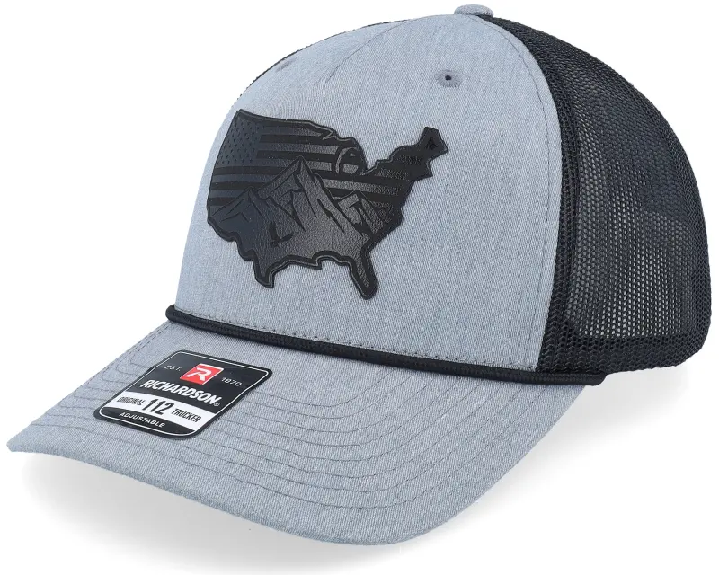 Iconic Usa Map Flag Black Patch Heather Grey/Black Rope A-Frame Trucker online