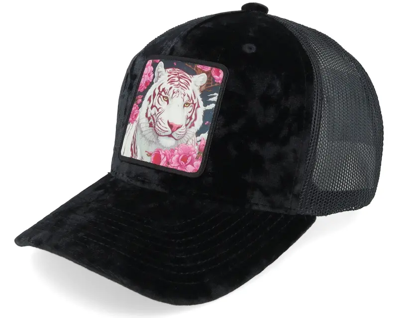 Iconic White Panther Black Velvet Trucker online