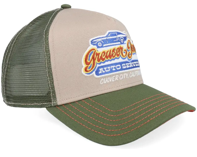 JJ Hats Greaser Joe’s Khaki/Olive A-Frame Trucker online