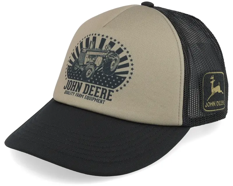 John Deere Foam-backed Poly Mesh Black/Khaki Trucker online