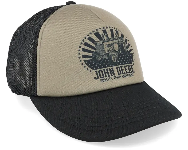John Deere Foam-backed Poly Mesh Black/Khaki Trucker online