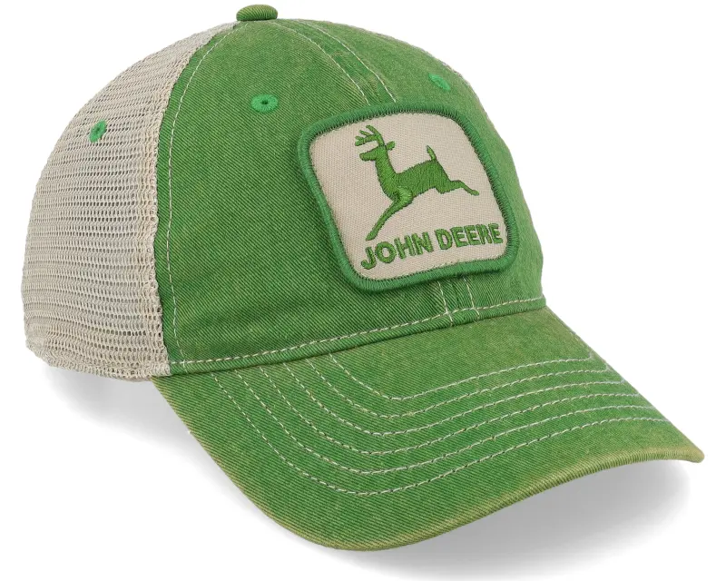 John Deere Stone Washed Logo Dark Green/Ivory Dad Cap Trucker online