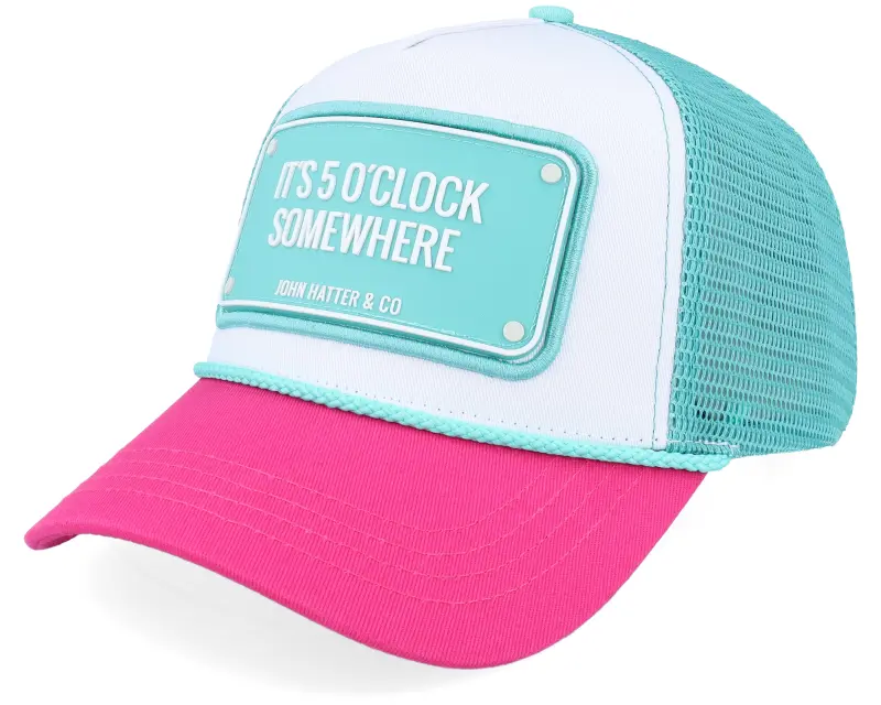 John Hatter & Co It’s 5 O’Clock Somewhere Rubber White/Blue/Pink Rope A-Frame Trucker online