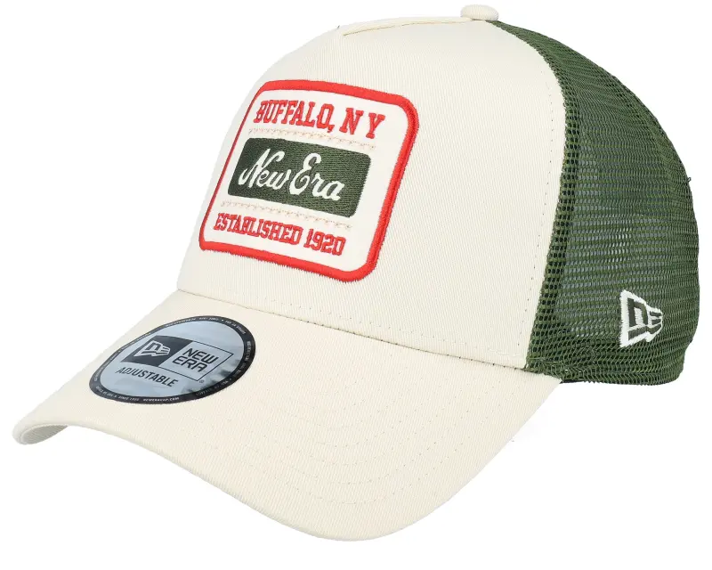 New Era Patch Buffalo NY Off White/Forrest Green A-Frame Trucker online