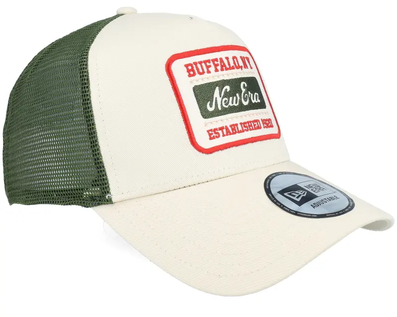 New Era Patch Buffalo NY Off White/Forrest Green A-Frame Trucker online