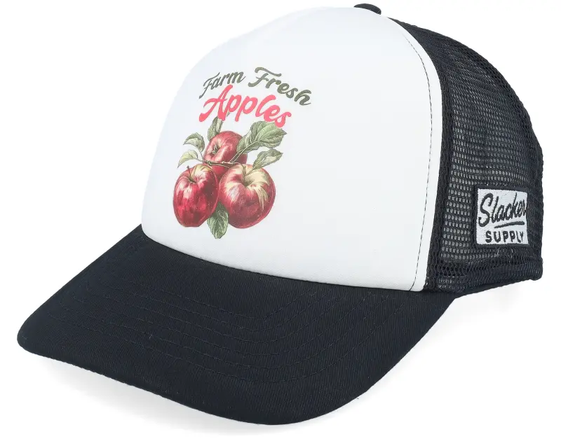 Slacker Supply Farm Fresh Apples Foam Black/White Vintage Trucker online