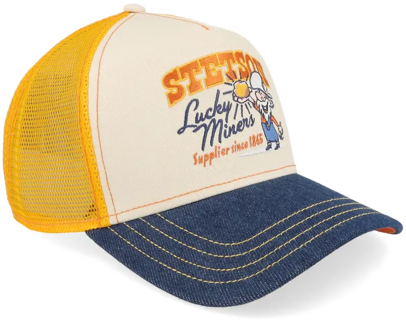 Stetson Lucky Miners Off White/Denim Blue/Yellow A-Frame Trucker online