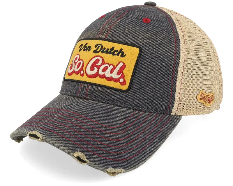 Von Dutch Embroider Distressed Navy Blue/Beige Trucker online