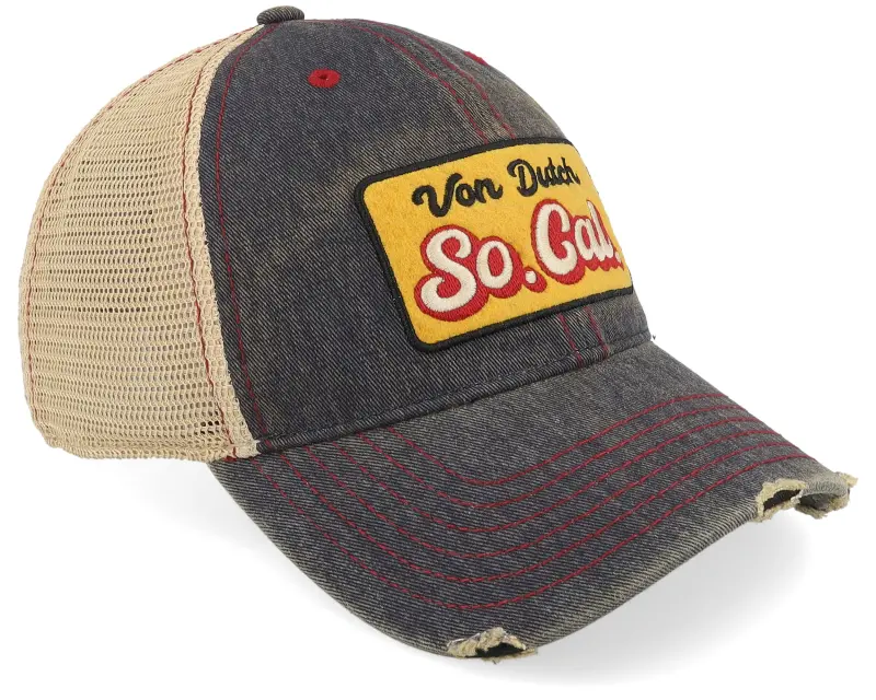 Von Dutch Embroider Distressed Navy Blue/Beige Trucker online