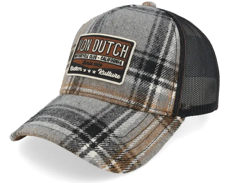 Von Dutch Flannel Patch Brown/Grey/Black A-Frame Trucker online