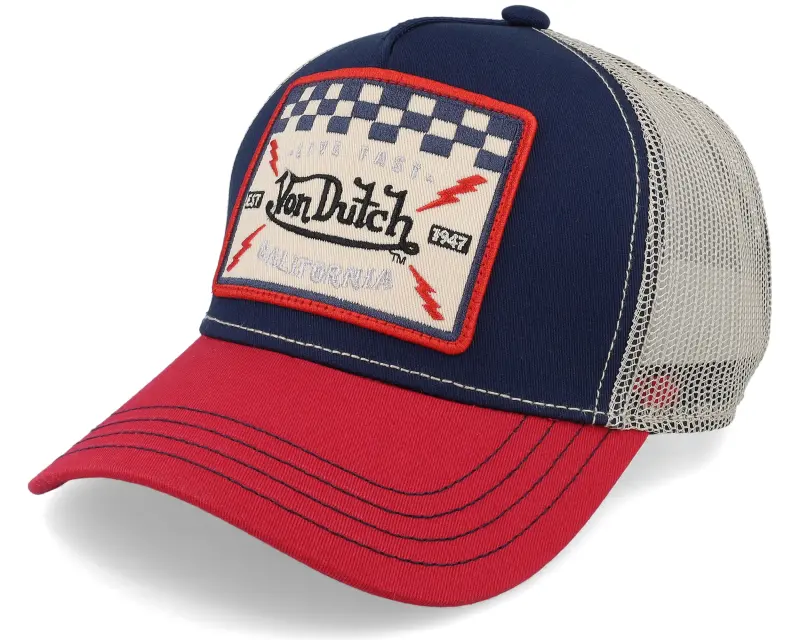 Von Dutch Live Fast California Square Patch Navy/Red/Beige Trucker online