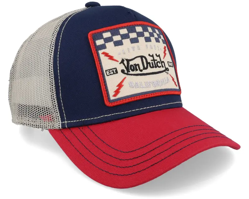 Von Dutch Live Fast California Square Patch Navy/Red/Beige Trucker online