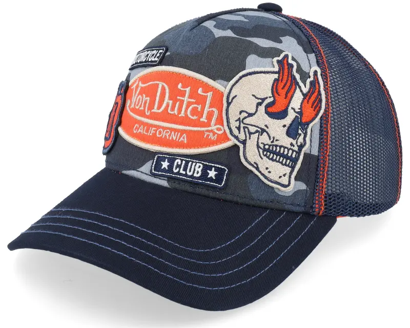Von Dutch Multi Patches Blue/Camouflage/Black A-Frame Trucker online