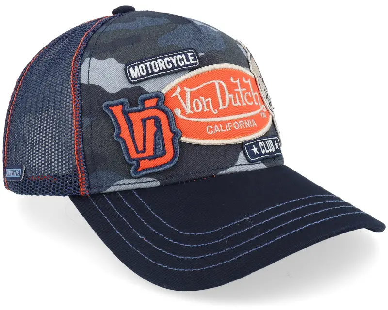 Von Dutch Multi Patches Blue/Camouflage/Black A-Frame Trucker online