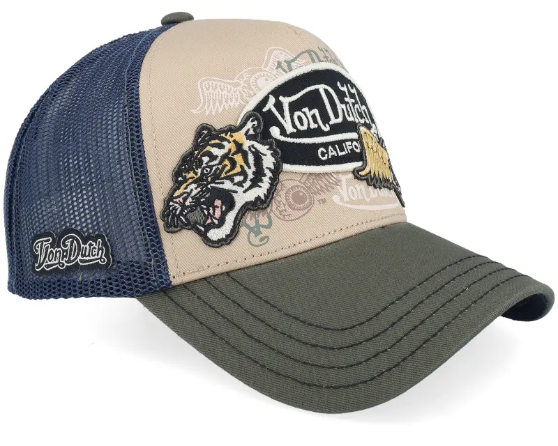 Von Dutch Multi Patches Navy/Brown/Dark Green A-Frame Trucker online