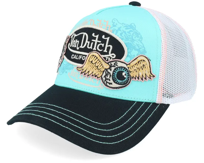 Von Dutch Multi Patches White/Turqouise/Black A-Frame Trucker online