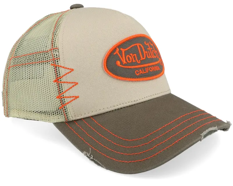 Von Dutch Oval Patch Distressed Beige/Brown A-Frame Trucker online