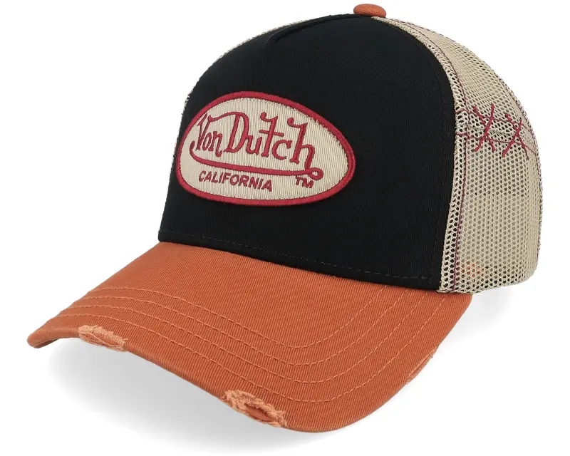 Von Dutch Oval Patch Distressed White/Black/Orange A-Frame Trucker online