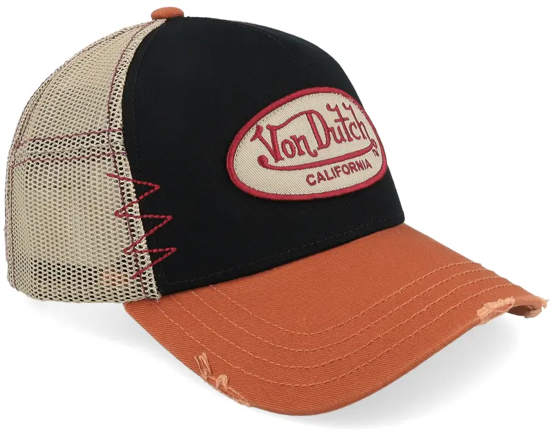 Von Dutch Oval Patch Distressed White/Black/Orange A-Frame Trucker online