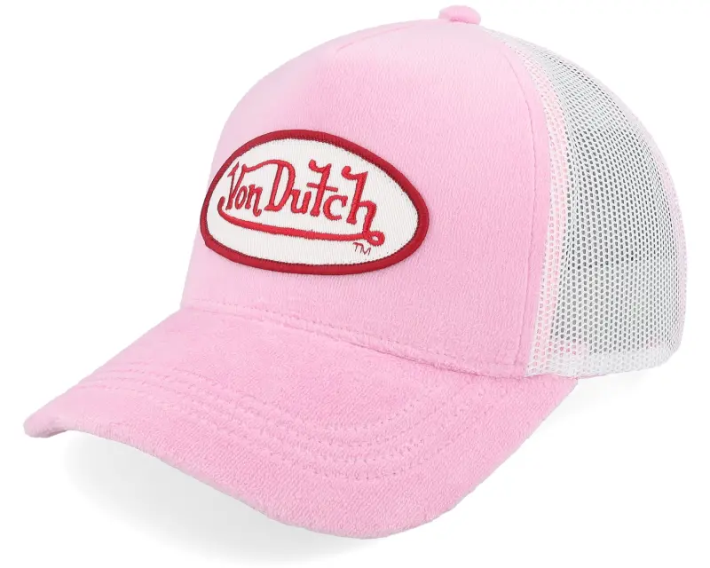 Von Dutch Oval Patch Velour Pink A-Frame Trucker online