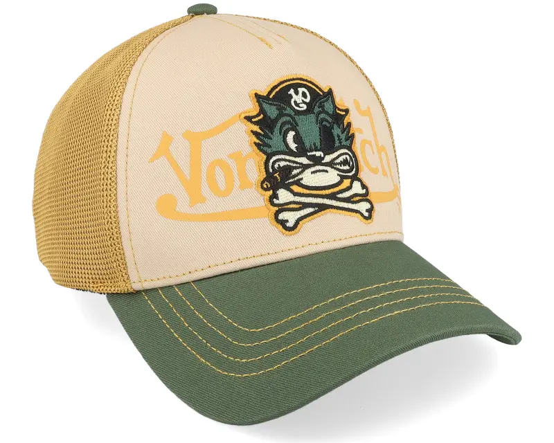 Von Dutch Screen Print Orange/Beige/Dark Green A-Frame Trucker online