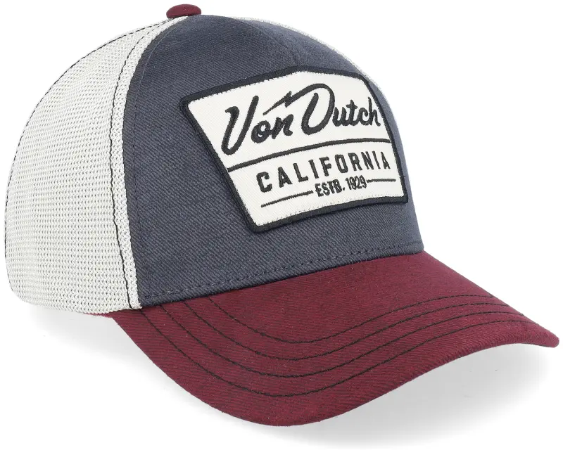 Von Dutch Square Patch Beige/Grey/Burgundy A-Frame Trucker online