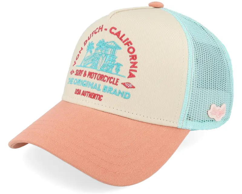 Von Dutch Surf Baywath Turquoise/Beige/Pink A-Frame Trucker online