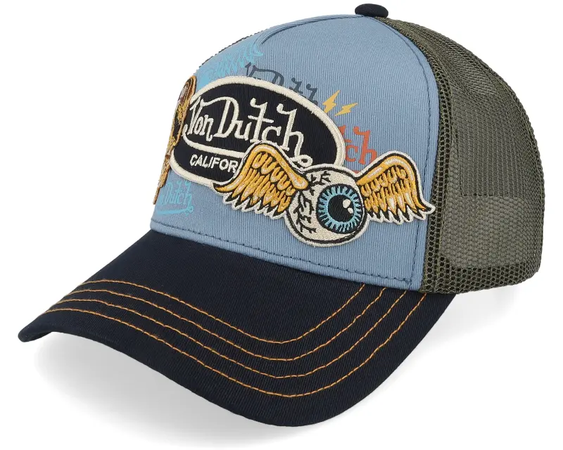 Von Dutch Twill Multi Patches Blue/Green/Black A-Frame Trucker online