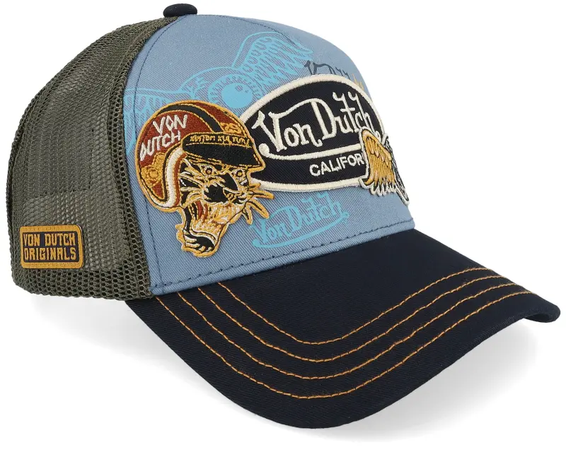 Von Dutch Twill Multi Patches Blue/Green/Black A-Frame Trucker online