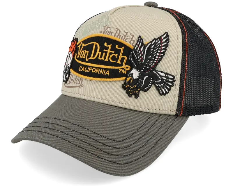 Von Dutch Twill Multi Patches Brown/Black/Creme A-Frame Trucker online