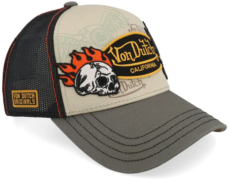 Von Dutch Twill Multi Patches Brown/Black/Creme A-Frame Trucker online