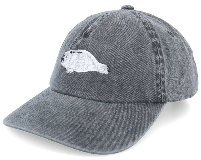 Wild Spirit Cute Seal Embroidery Washed Black Dad Cap online