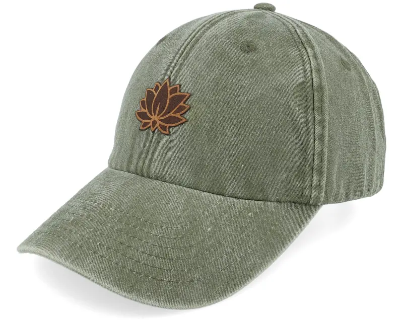 Wild Spirit Lotus Flower Engraved Patch Washed Olive Dad Cap online
