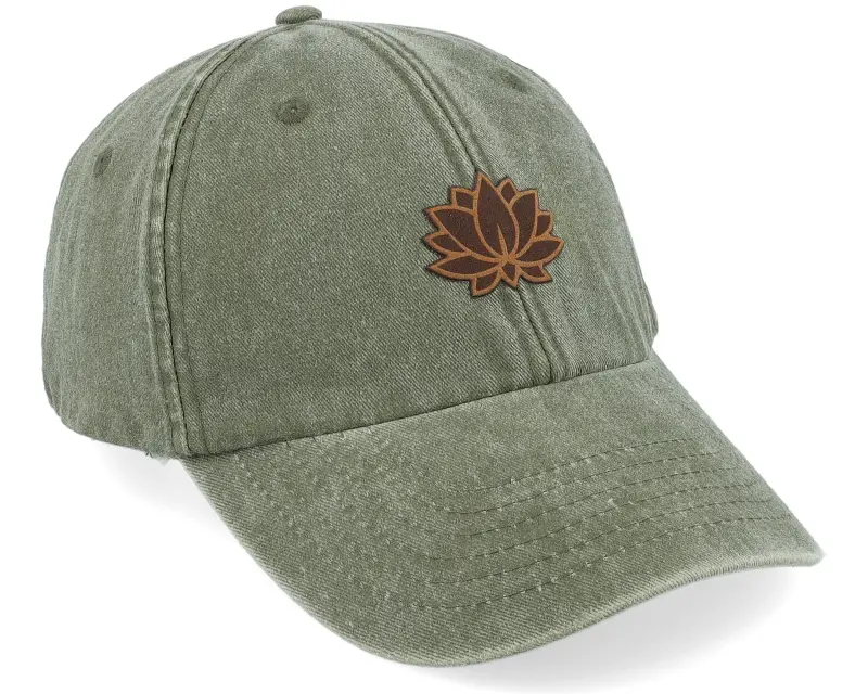 Wild Spirit Lotus Flower Engraved Patch Washed Olive Dad Cap online