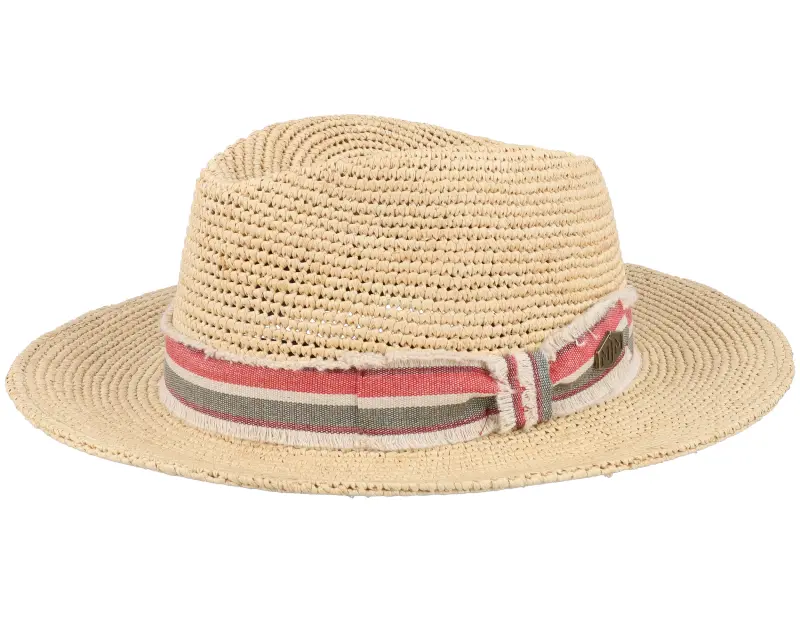 MJM Hats Mabel Crochet Raffia Natural Red Stripe Band Straw Hat online