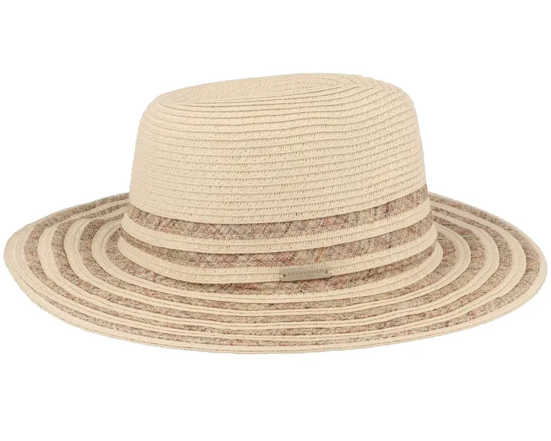 Seeberger Fedora In Stripy Design Linen Sand Straw Hat online