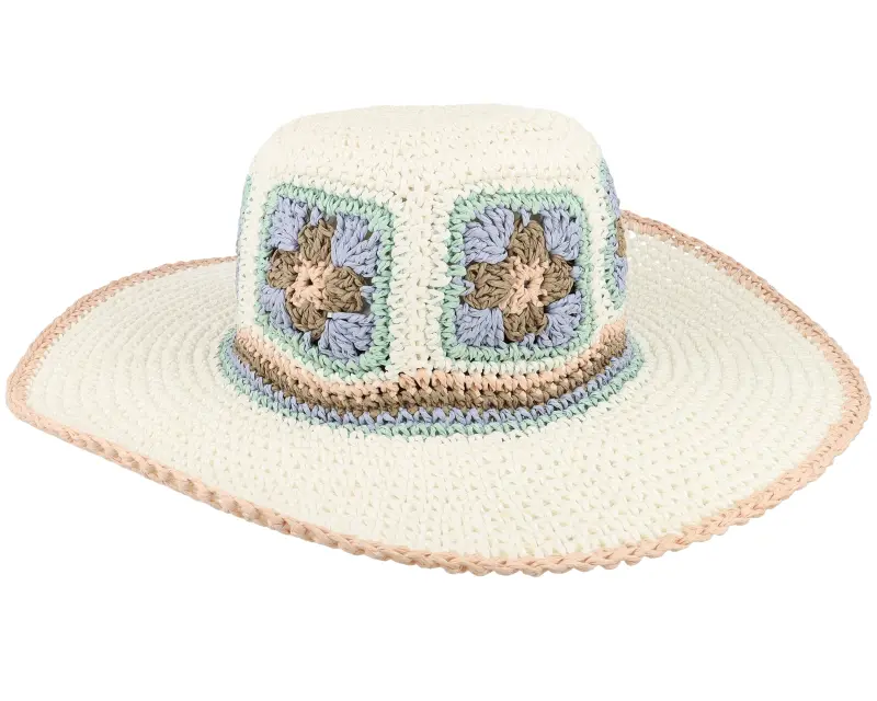 Seeberger Paper Crochet Floppy Flower White/Light Blue Sun Hat online