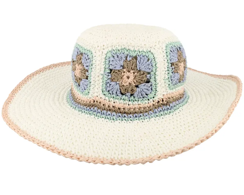 Seeberger Paper Crochet Floppy Flower White/Light Blue Sun Hat online