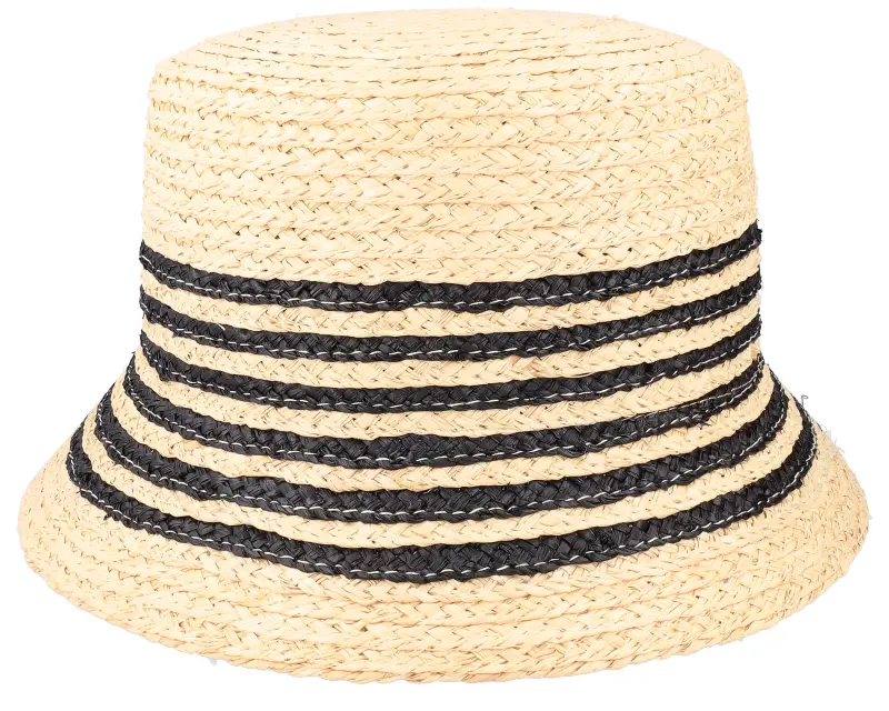 Seeberger Raffia Cloche With Stripe Linen/Black Straw Hat online
