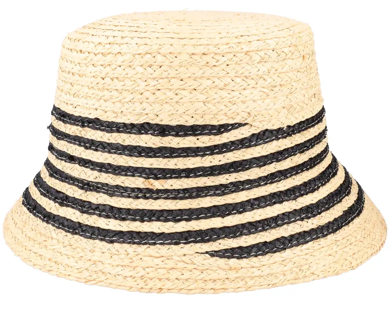 Seeberger Raffia Cloche With Stripe Linen/Black Straw Hat online