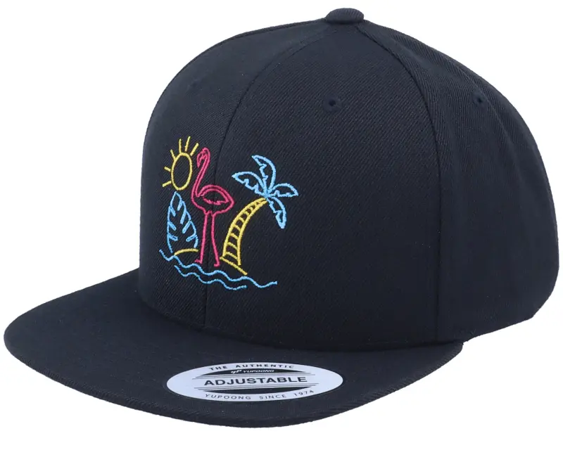 Iconic Neon Summer Beach Flamingo Black Snapback online