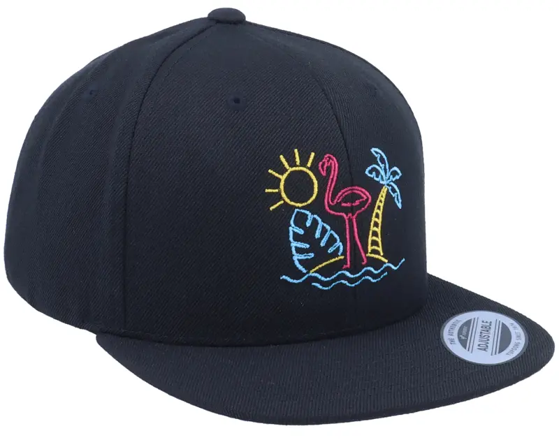 Iconic Neon Summer Beach Flamingo Black Snapback online