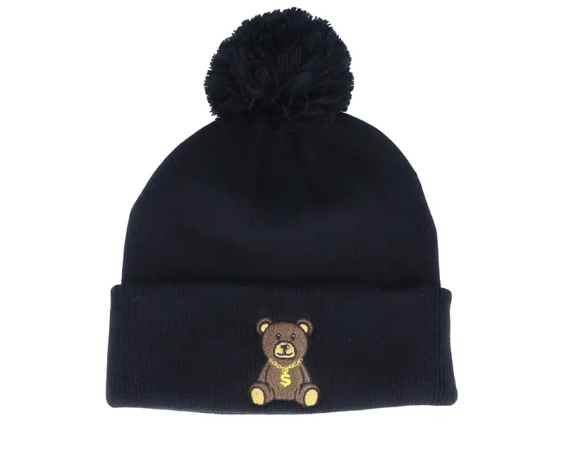 Kiddo Cap Kids Bling Bling Teddy Pom Pom Black Beanie online