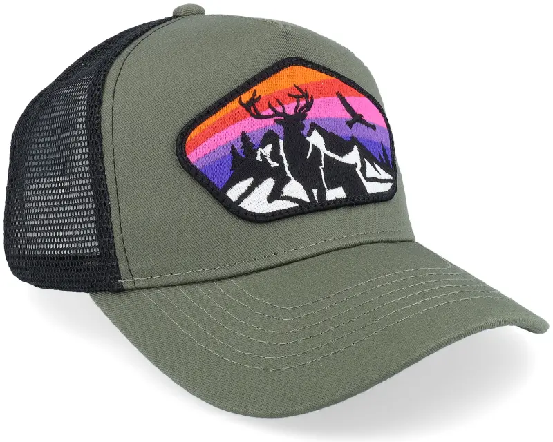 Kiddo Cap Kids Colorful Deer Big Patch Olive Green/Black online