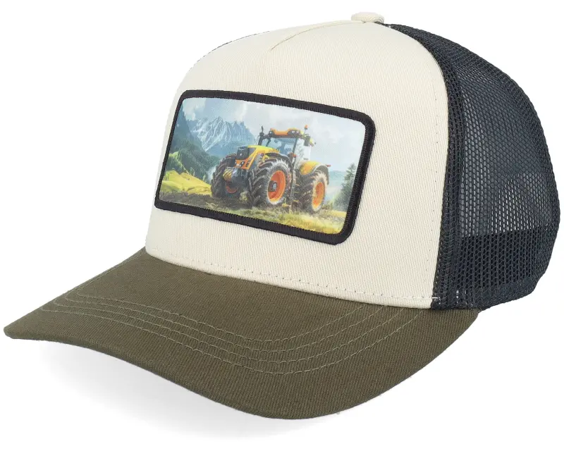 Kiddo Cap Kids Yellow Tractor Ivory/Black/Dark Mesh A-Frame Trucker online