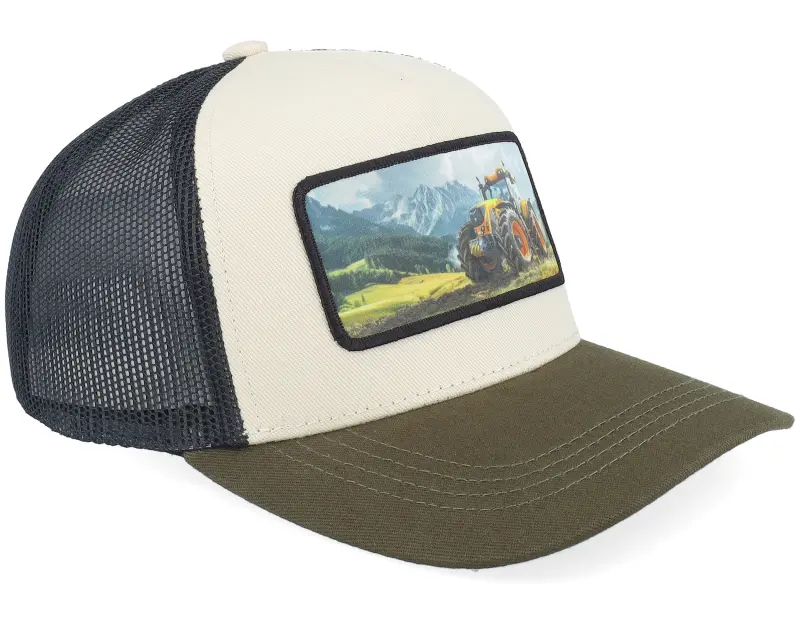 Kiddo Cap Kids Yellow Tractor Ivory/Black/Dark Mesh A-Frame Trucker online