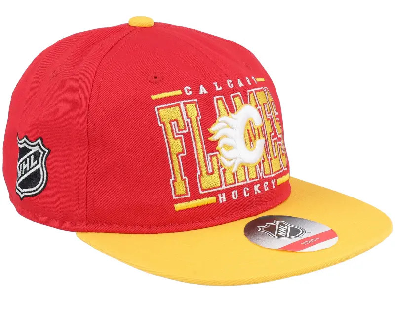 Outerstuff Kids Calgary Flames Logo Flatbrim Cap Red/Yellow Snapback online