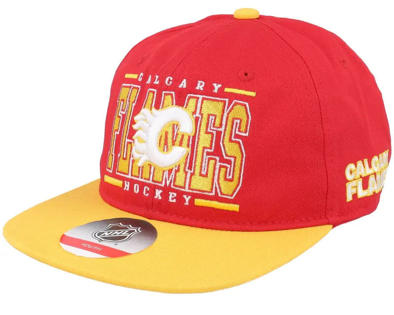 Outerstuff Kids Calgary Flames Logo Flatbrim Cap Red/Yellow Snapback online